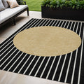 5 X 8 Black And Beige Striped Washable Indoor Outdoor Area Rug