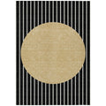 8 X 10 Black And Beige Striped Washable Indoor Outdoor Area Rug