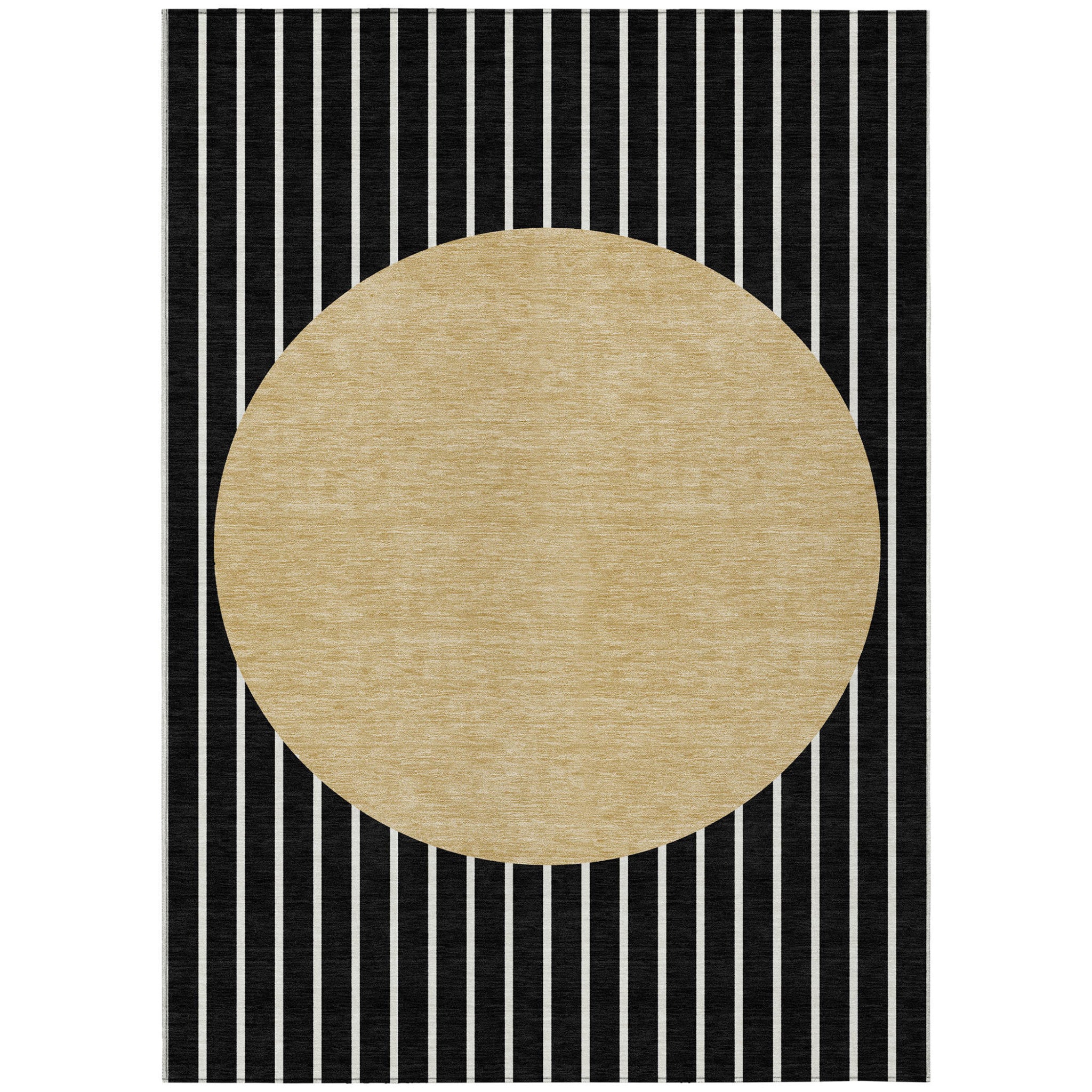 8 X 10 Black And Beige Striped Washable Indoor Outdoor Area Rug