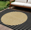 9 X 12 Black And Beige Striped Washable Indoor Outdoor Area Rug