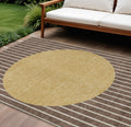 10 X 14 Brown And Beige Striped Washable Indoor Outdoor Area Rug
