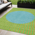 5 X 8 Lime Green And Blue Striped Washable Indoor Outdoor Area Rug