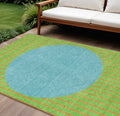 9 X 12 Lime Green And Blue Striped Washable Indoor Outdoor Area Rug