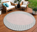 8 Silver And Pink Round Striped Washable Indoor Outdoor Area Rug