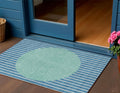 3 X 5 Teal Blue And Aqua Striped Washable Indoor Outdoor Area Rug