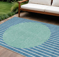 10 X 14 Teal Blue And Aqua Striped Washable Indoor Outdoor Area Rug