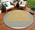 8 Gold Black And Beige Round Striped Washable Indoor Outdoor Area Rug