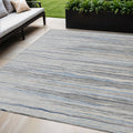 5 X 8 Gray Silver And Blue Striped Washable Indoor Outdoor Area Rug