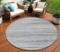8 Gray Silver And Blue Round Striped Washable Indoor Outdoor Area Rug