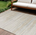 9 X 12 Linen Gray And Beige Striped Washable Indoor Outdoor Area Rug