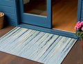 3 X 5 Sky Blue Aqua And Gray Striped Washable Indoor Outdoor Area Rug