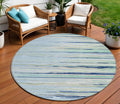 8 Sky Blue Aqua And Gray Round Striped Washable Indoor Outdoor Area Rug