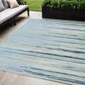 10 X 14 Sky Blue Aqua And Gray Striped Washable Indoor Outdoor Area Rug