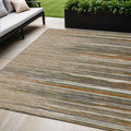5 X 8 Taupe Copper And Green Striped Washable Indoor Outdoor Area Rug