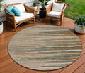 8 Taupe Copper And Green Round Striped Washable Indoor Outdoor Area Rug