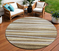 8 Brown Beige And Gray Round Striped Washable Indoor Outdoor Area Rug