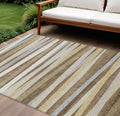 8 X 10 Brown Beige And Gray Striped Washable Indoor Outdoor Area Rug