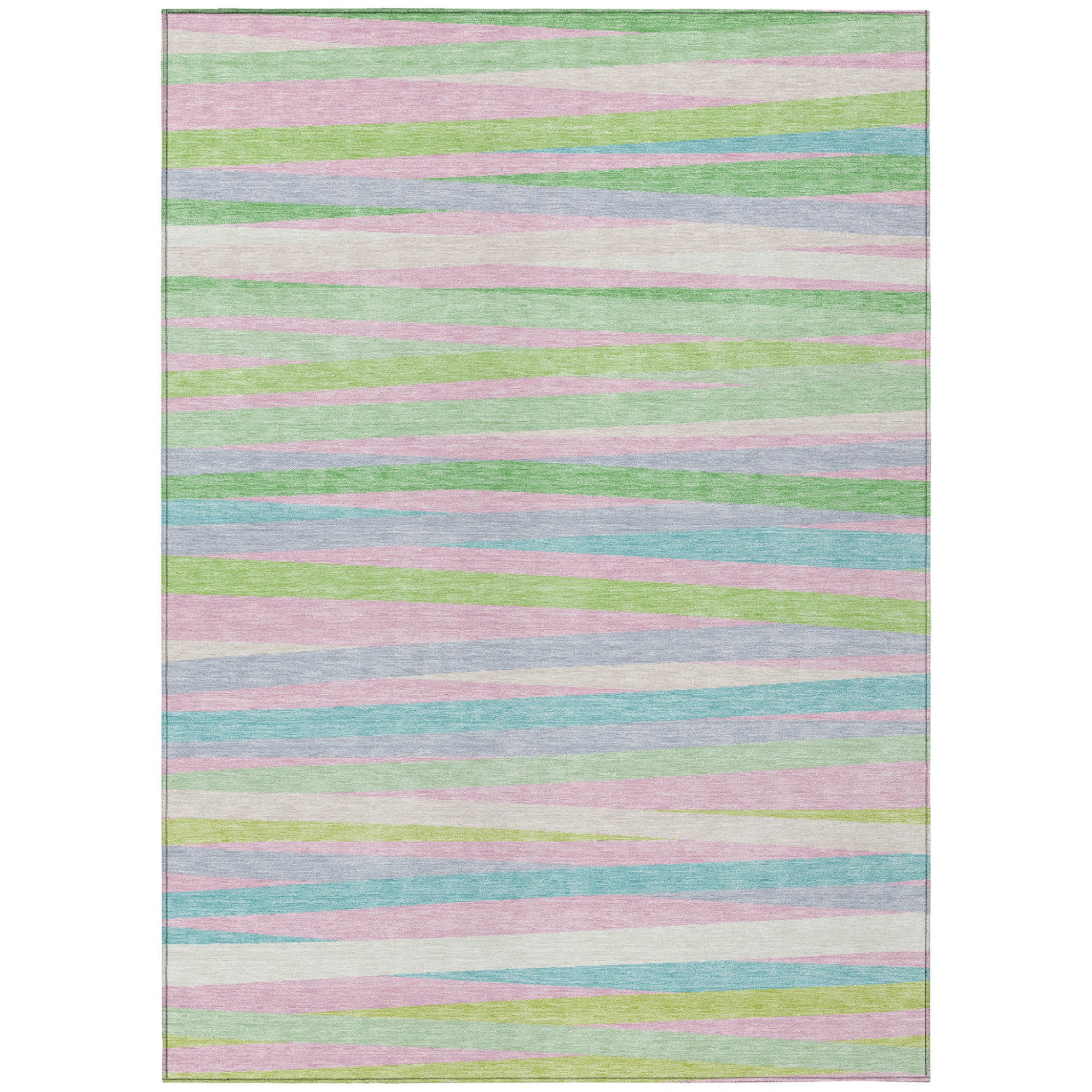 8 X 10 Mint Green Pink And Blue Striped Washable Indoor Outdoor Area Rug