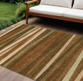 10 X 14 Brown Copper And Beige Striped Washable Indoor Outdoor Area Rug