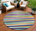 8 Blue Round Striped Washable Indoor Outdoor Area Rug