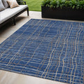 5 X 8 Navy Blue Gray And Brown Striped Washable Indoor Outdoor Area Rug