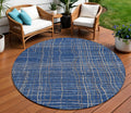 8 Navy Blue Gray And Brown Round Striped Washable Indoor Outdoor Area Rug