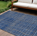 10 X 14 Navy Blue Gray And Brown Striped Washable Indoor Outdoor Area Rug