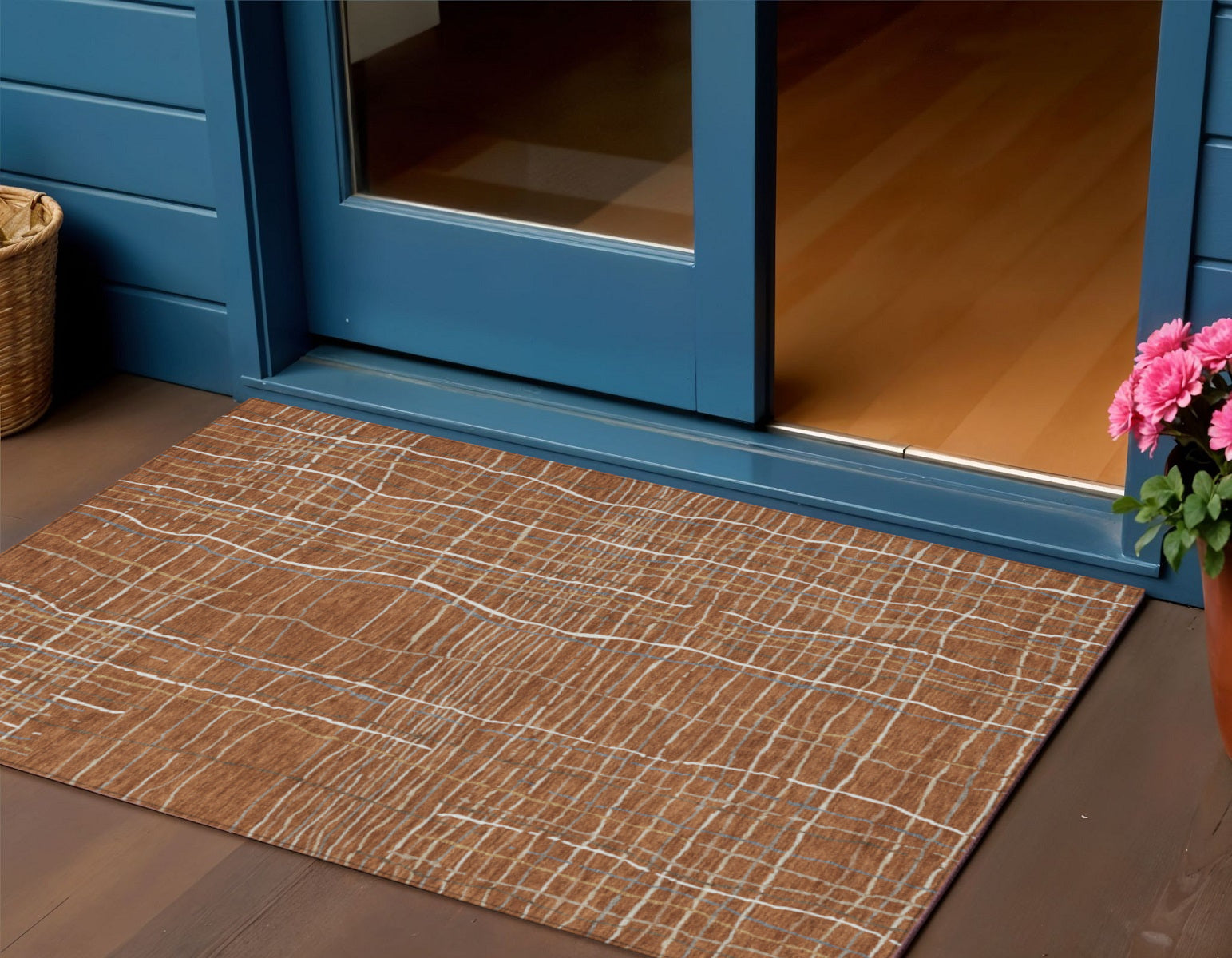 3 X 5 Brown Copper And Gray Striped Washable Indoor Outdoor Area Rug