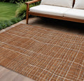 10 X 14 Brown Copper And Gray Striped Washable Indoor Outdoor Area Rug