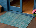 3 X 5 Teal Blue Gray And Brown Striped Washable Indoor Outdoor Area Rug
