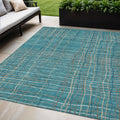 5 X 8 Teal Blue Gray And Brown Striped Washable Indoor Outdoor Area Rug
