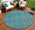 8 Teal Blue Gray And Brown Round Striped Washable Indoor Outdoor Area Rug