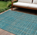 10 X 14 Teal Blue Gray And Brown Striped Washable Indoor Outdoor Area Rug