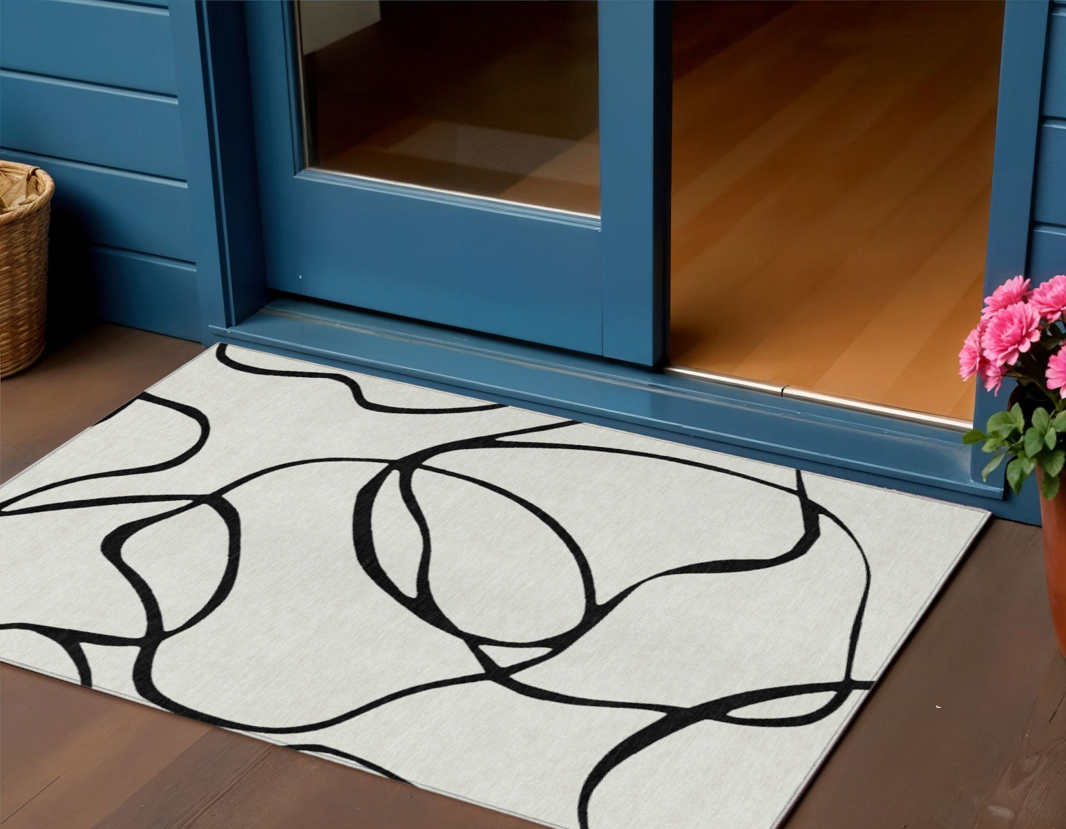3 X 5 White And Black Abstract Washable Indoor Outdoor Area Rug