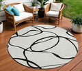 8 White And Black Round Abstract Washable Indoor Outdoor Area Rug
