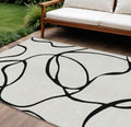 10 X 14 White And Black Abstract Washable Indoor Outdoor Area Rug