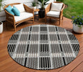 8 Black Gray And Brown Round Plaid Washable Indoor Outdoor Area Rug