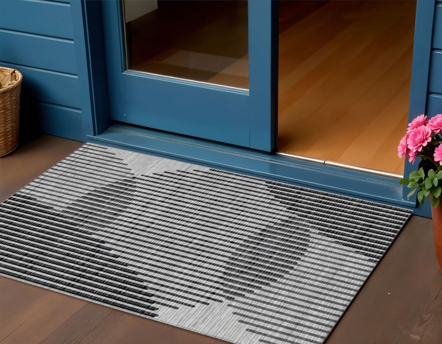 3 X 5 Gray And Black Geometric Washable Indoor Outdoor Area Rug