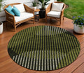 8 Olive Green And Black Round Geometric Washable Indoor Outdoor Area Rug