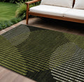 9 X 12 Olive Green And Black Geometric Washable Indoor Outdoor Area Rug