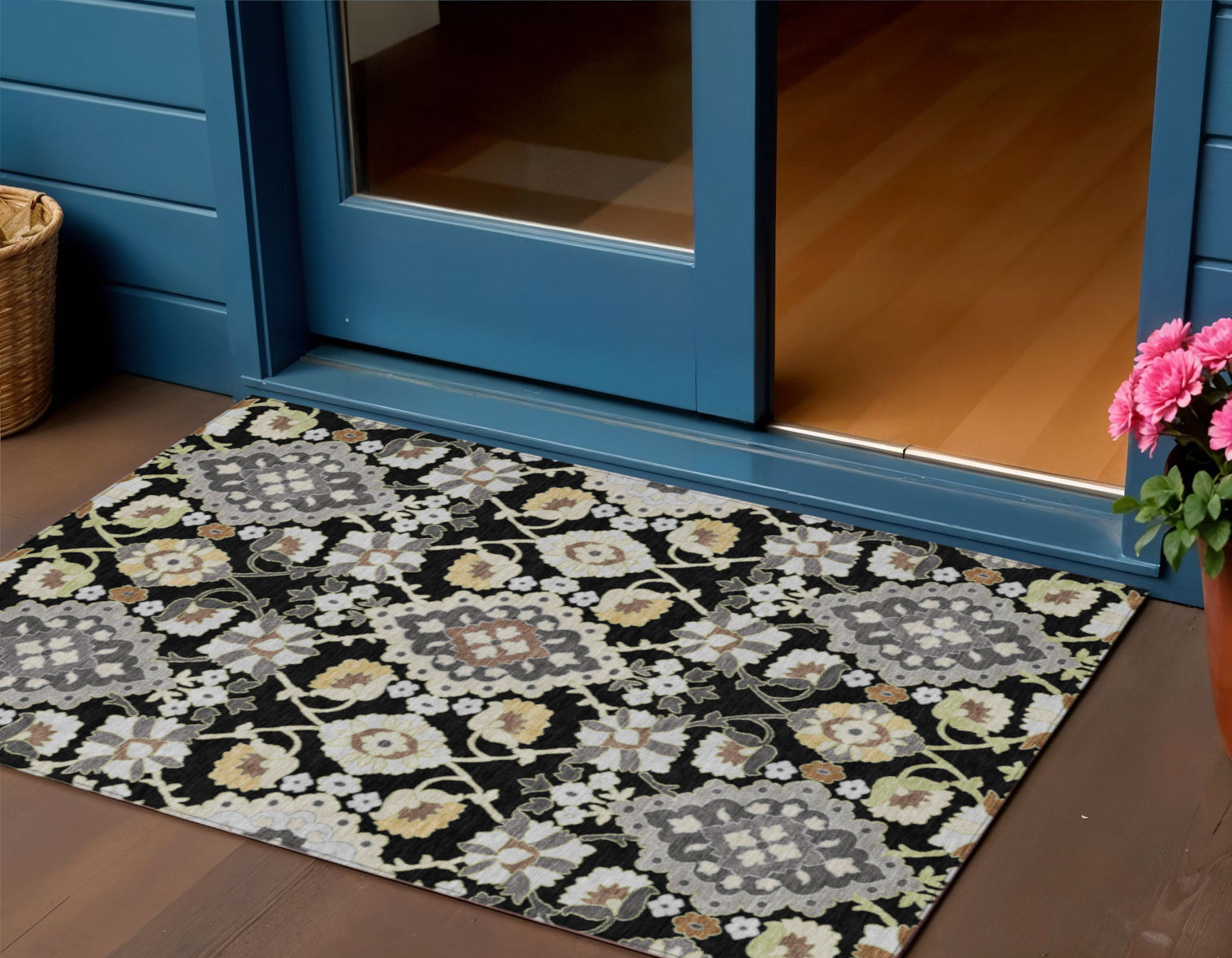 3 X 5 Black Gray And Brown Oriental Washable Indoor Outdoor Area Rug