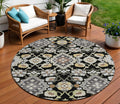 8 Black Gray And Brown Round Oriental Washable Indoor Outdoor Area Rug