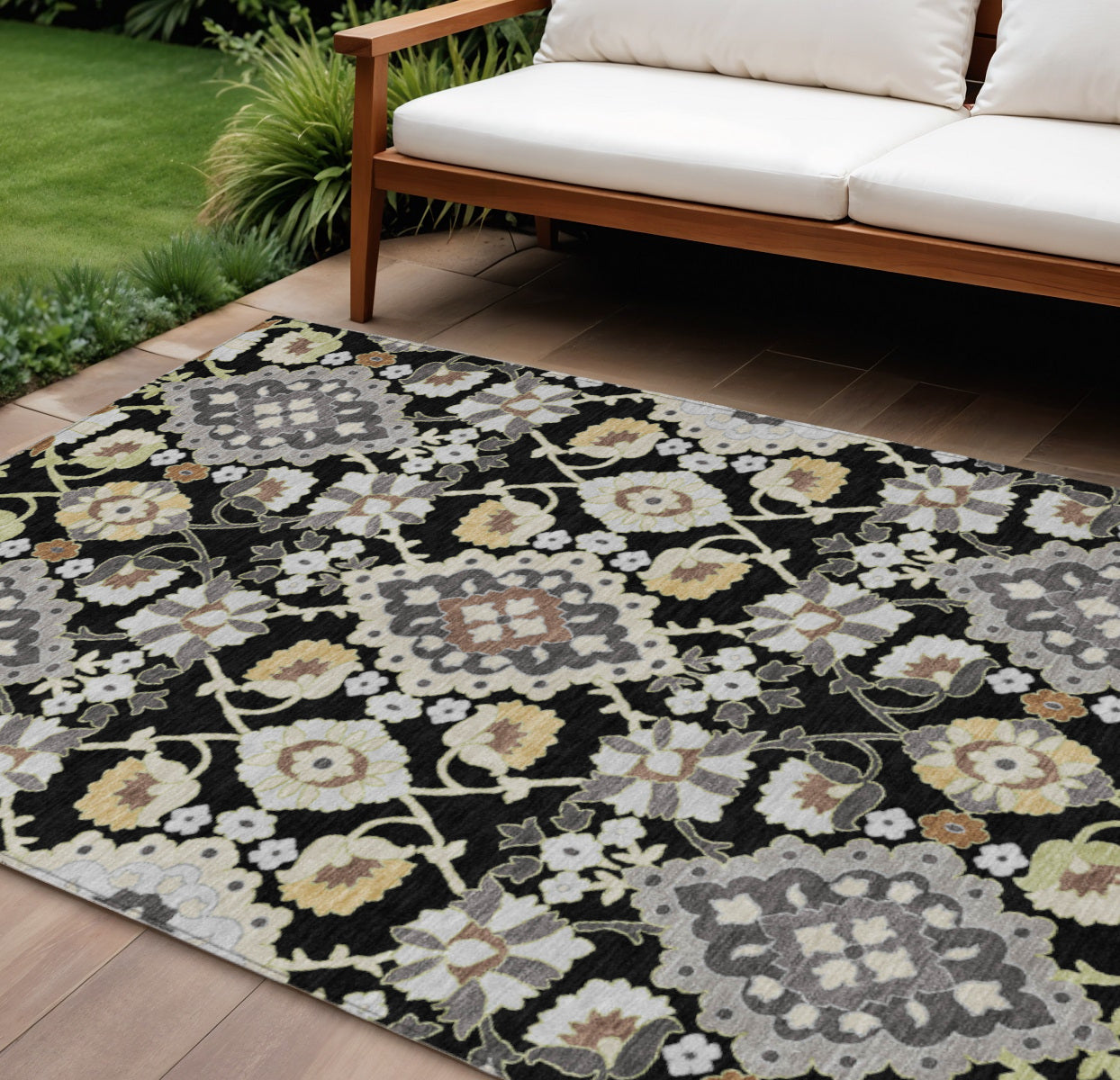 9 X 12 Black Gray And Brown Oriental Washable Indoor Outdoor Area Rug