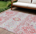 8 X 10 Blush Sky Blue And Brown Oriental Washable Indoor Outdoor Area Rug