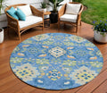8 Blue Green And Orange Round Oriental Washable Indoor Outdoor Area Rug