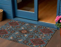 3 X 5 Denim Blue Brick Red And Brown Oriental Washable Indoor Outdoor Area Rug