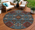 8 Denim Blue Brick Red And Brown Round Oriental Washable Indoor Outdoor Area Rug