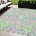 5 X 8 Pink Green And Blue Oriental Washable Indoor Outdoor Area Rug