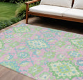 9 X 12 Pink Green And Blue Oriental Washable Indoor Outdoor Area Rug