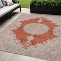 5 X 8 Rust And Beige Oriental Washable Indoor Outdoor Area Rug